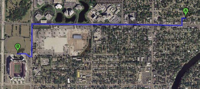 house_to_stadium here's an aerial shot of our house and the stadium - 1.8 miles
