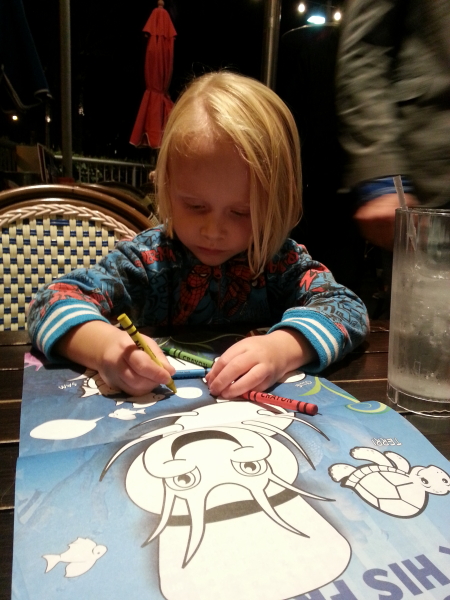 Toren coloring while we waited for our food.