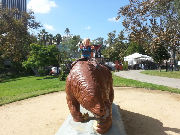 Toren riding a giant ground sloth