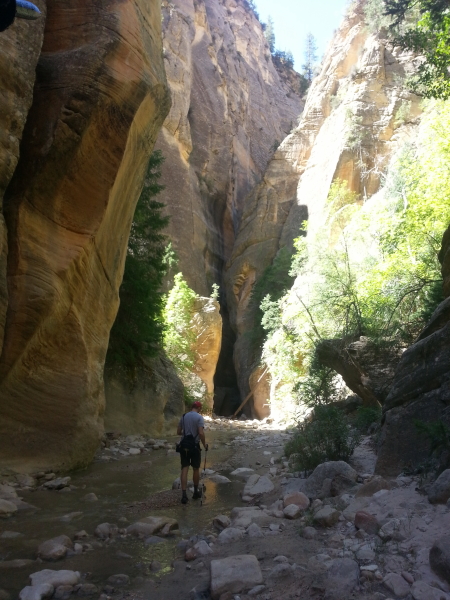 Tom hiking toward one of the slot canyons