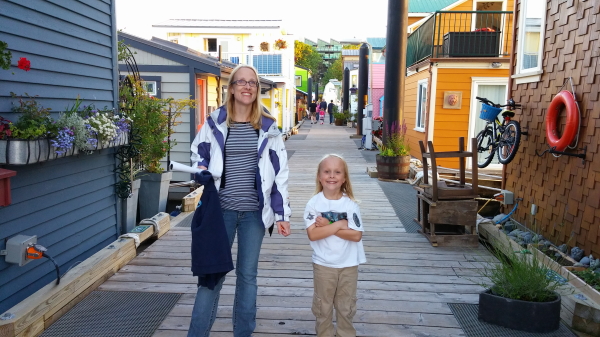 Debi and Toren on the dock with the floating houses.