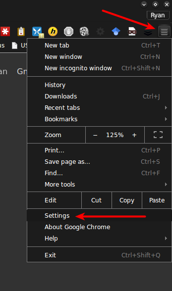 Chrome settings menu