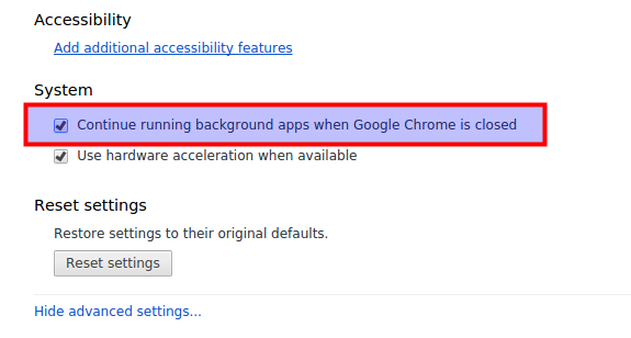 Continue running background apps when Google Chrome is closed