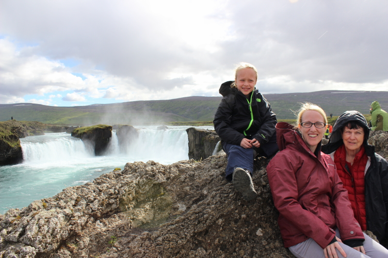 Toren, Debi, and Rosemary at Godafoss