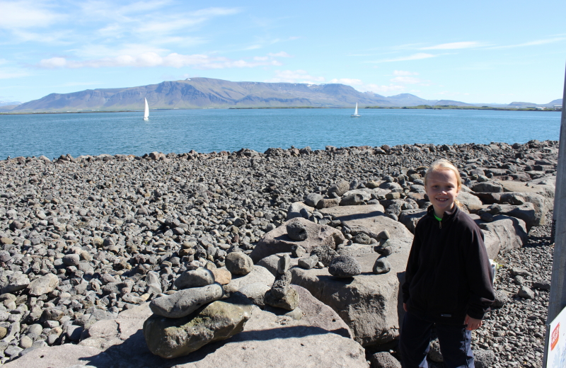 Toren's rock cairn by Harpa Concert Hall