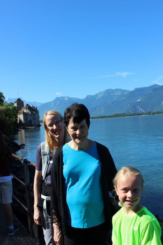 Debi, Rosemary, and Toren at Chillon Castle.