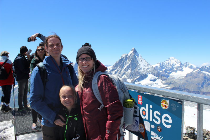 The three of us on the viewing platform on top of Matterhorn Glacier Paradise.