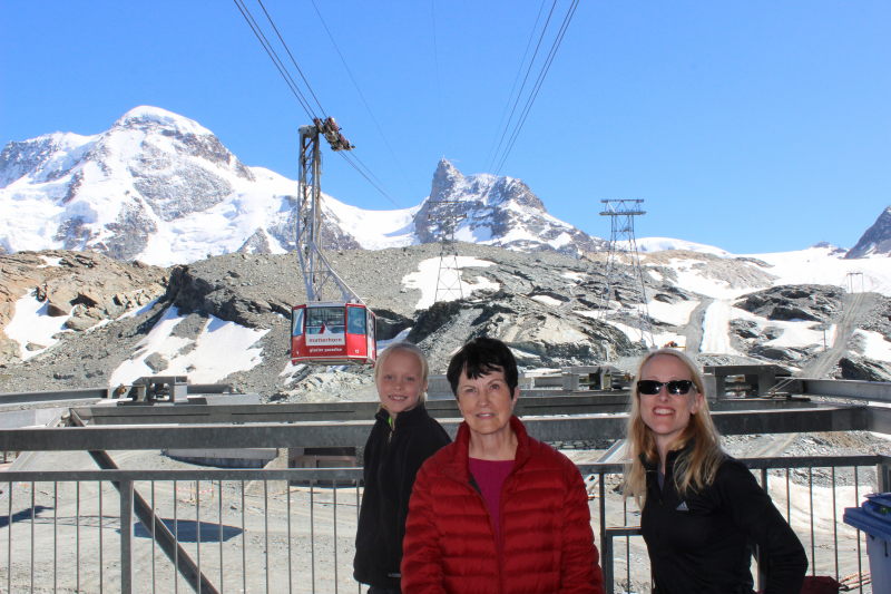 Toren, Rosemary, and Debi in front of the Matterhorn Glacier Paradise.