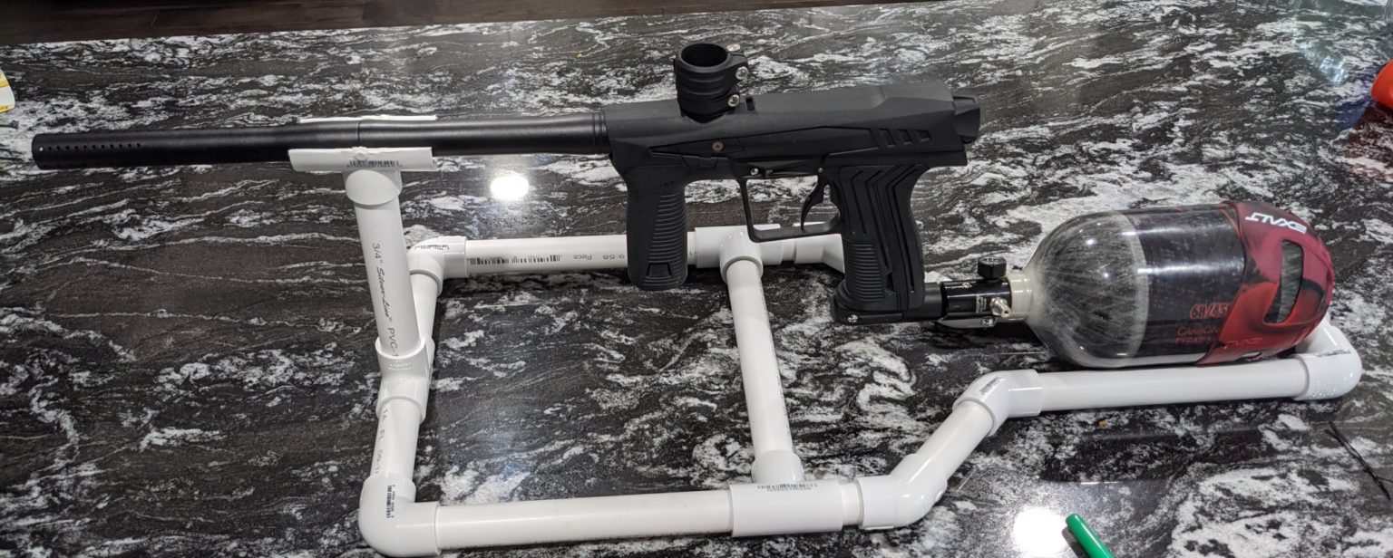 PVC paintball gun holder Ryan and Debi & Toren