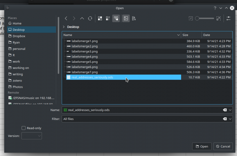 LibreOffice address label merge (from spreadsheet) Ryan and Debi & Toren